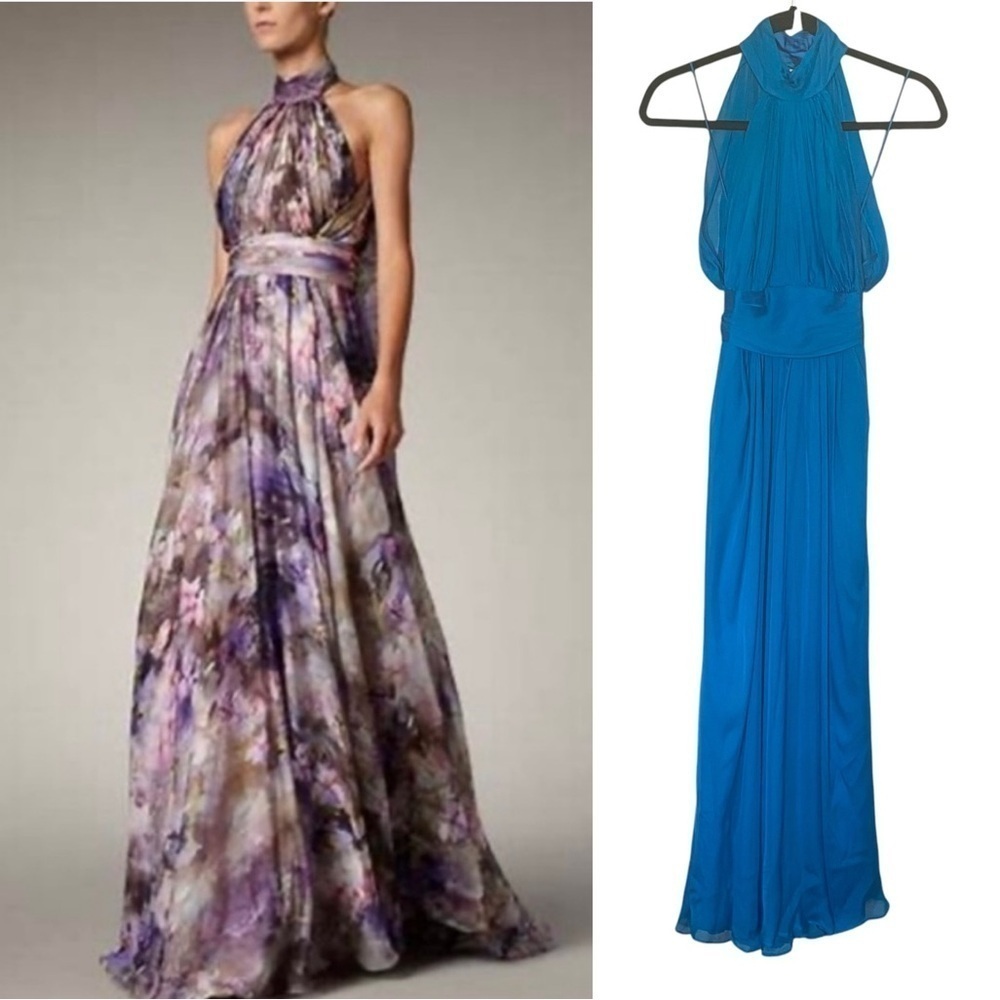 Badgley Mischka Collection High Neck Open Back Cocktail Dress Gown